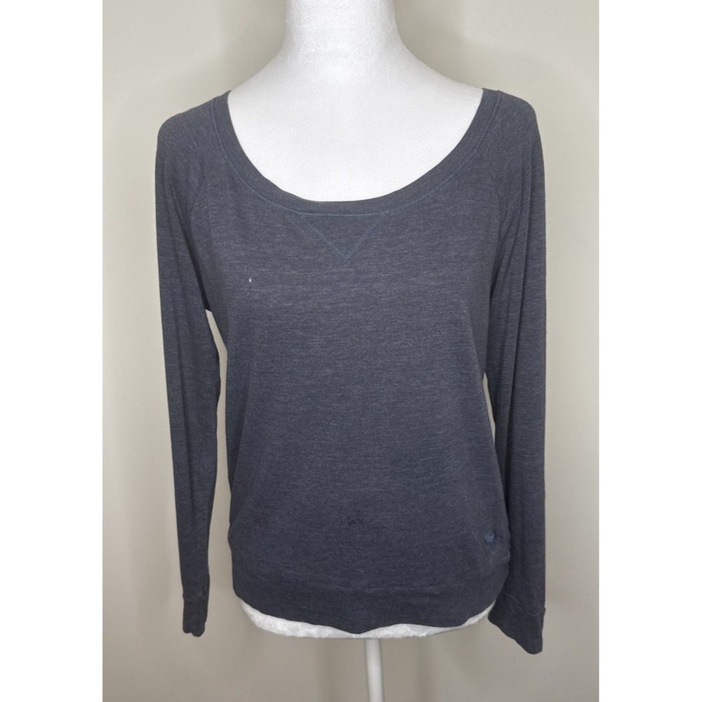 Vintage Y2K Abercrombie & Fitch Top Women S Blue Boat Neck Long Sleeve Distress